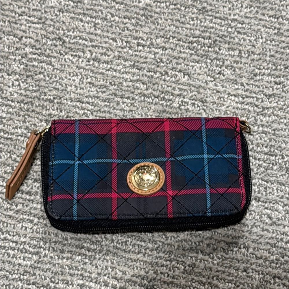 Tommy Hilfiger Plaid Wallet with Gold Accent